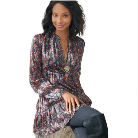 Soft Surroundings Black Floral Castille Cottagecore Tunic Size M - Picture 1 of 12